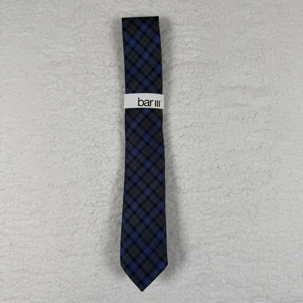 Bar III Men's Polyester Tie ~ Navy ~ Kingsley Plaid ~ NEW MSRP: $55.